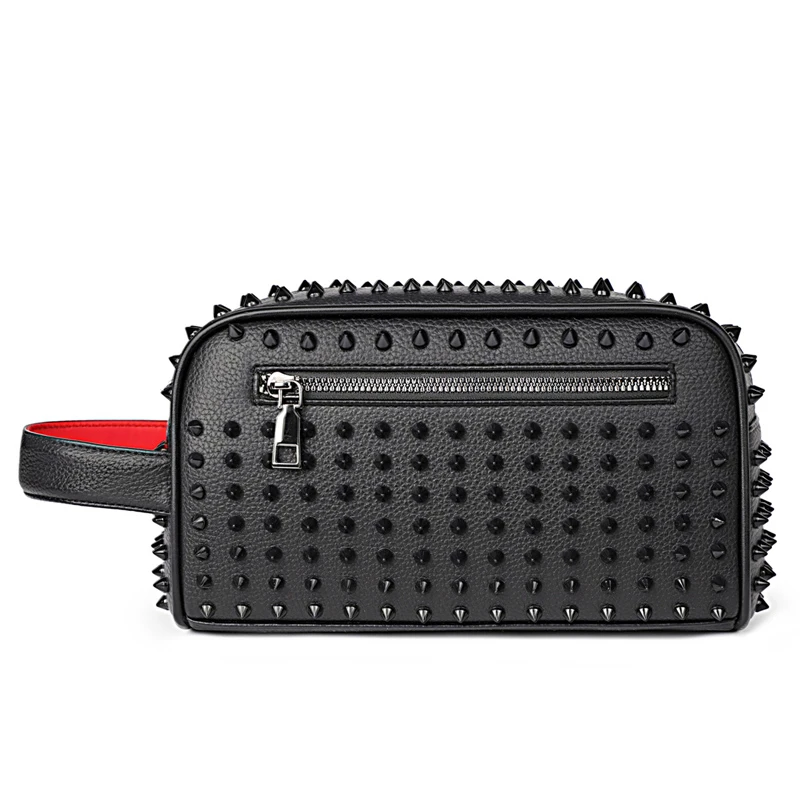 

Fashion Rivet Top Handie Bag High-end PU Leather Men's Bag Phone Wallet Cyberpunk Style Handbag Designer Fashion Male Clutch Bag