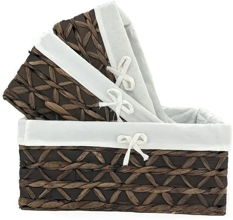 

Rectangular Woven Seagrass Storage Basket with Handle, Set of 3, Eco-Friendly Natural Material for Home Organization