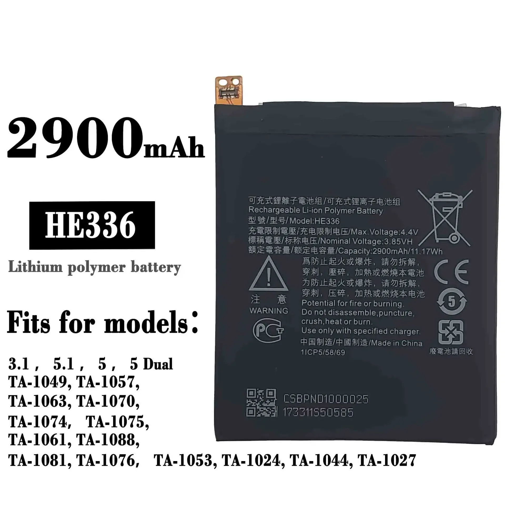 

New HE336 2900mAh Battery For Nokia 3.1 / Nokia 5 / Nokia 5.1 / Nokia 5 Dual SIM (TA-1053 DS) Batteries + Tool Kit