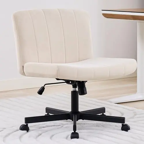 Criss Cross Office Chair with Wheels, Fabric Makeup Vanity Chair | Extra-deep 20.5