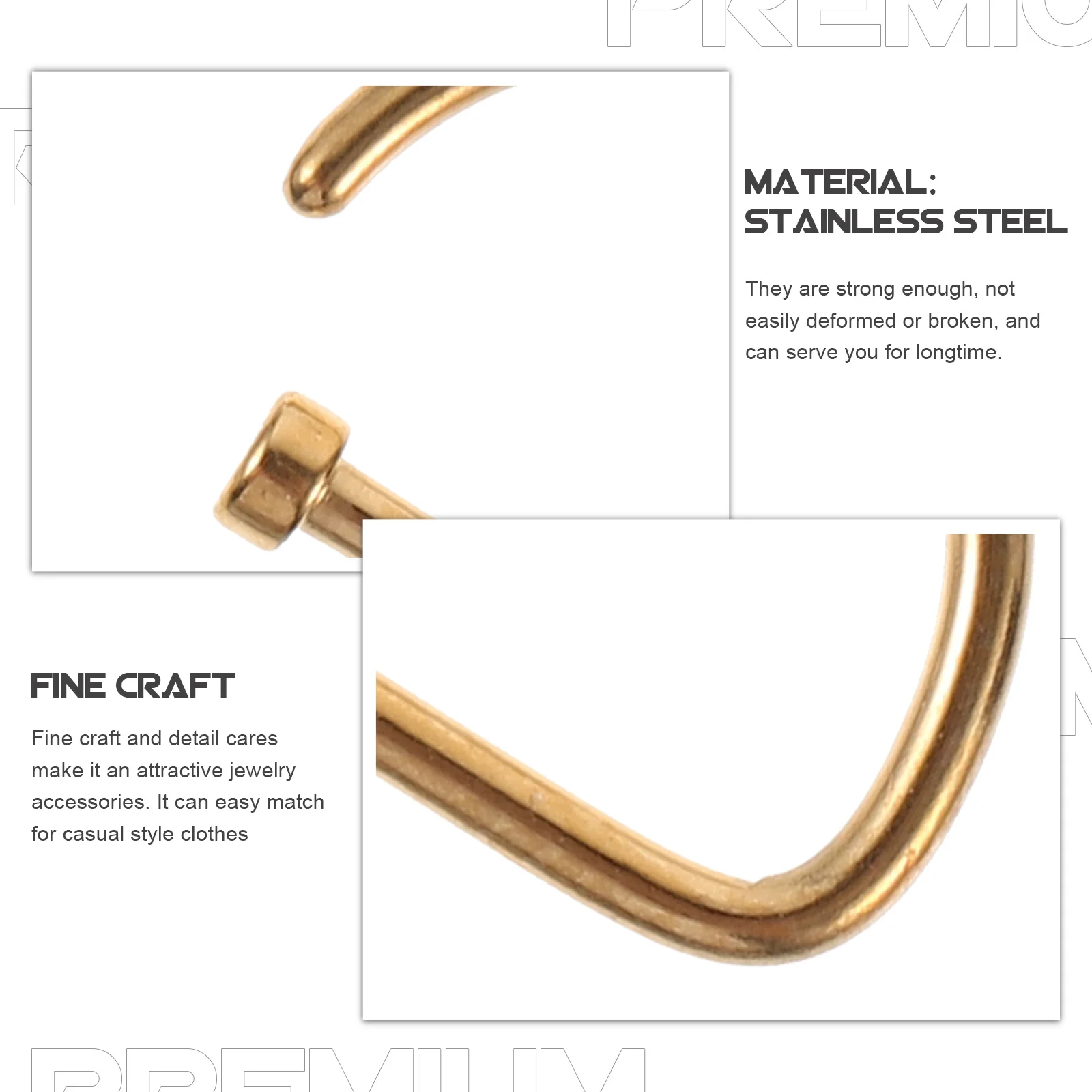 Anillos para Piercing de narina para mujer, joyería para la nariz, adecuada para citas, compras diarias, joyería para el cuerpo, aros nostálios en forma de D, 3 uds.