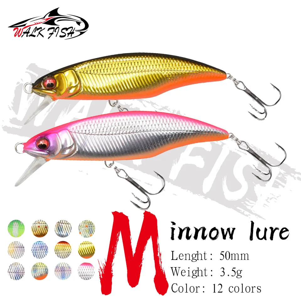 WALK FISH 1PCS 50mm/3.5g Minnow Fishing Lure Artificial Plastic Hard Bait 3D Fisheyes Wobblers Bass Carp Pesca Fishing Accessory