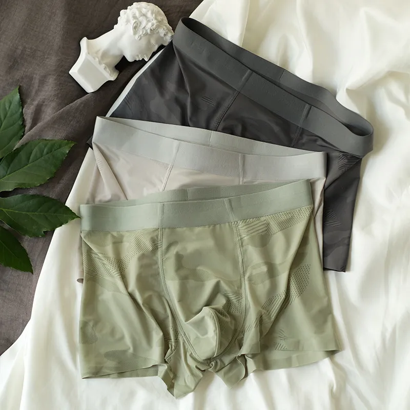 Men's 3-Pack Ice Silk Seamless Boxer Briefs Antibacterial Breathable Quick Dry Underwear Summer Cooling Four-Way Stretch Shorts