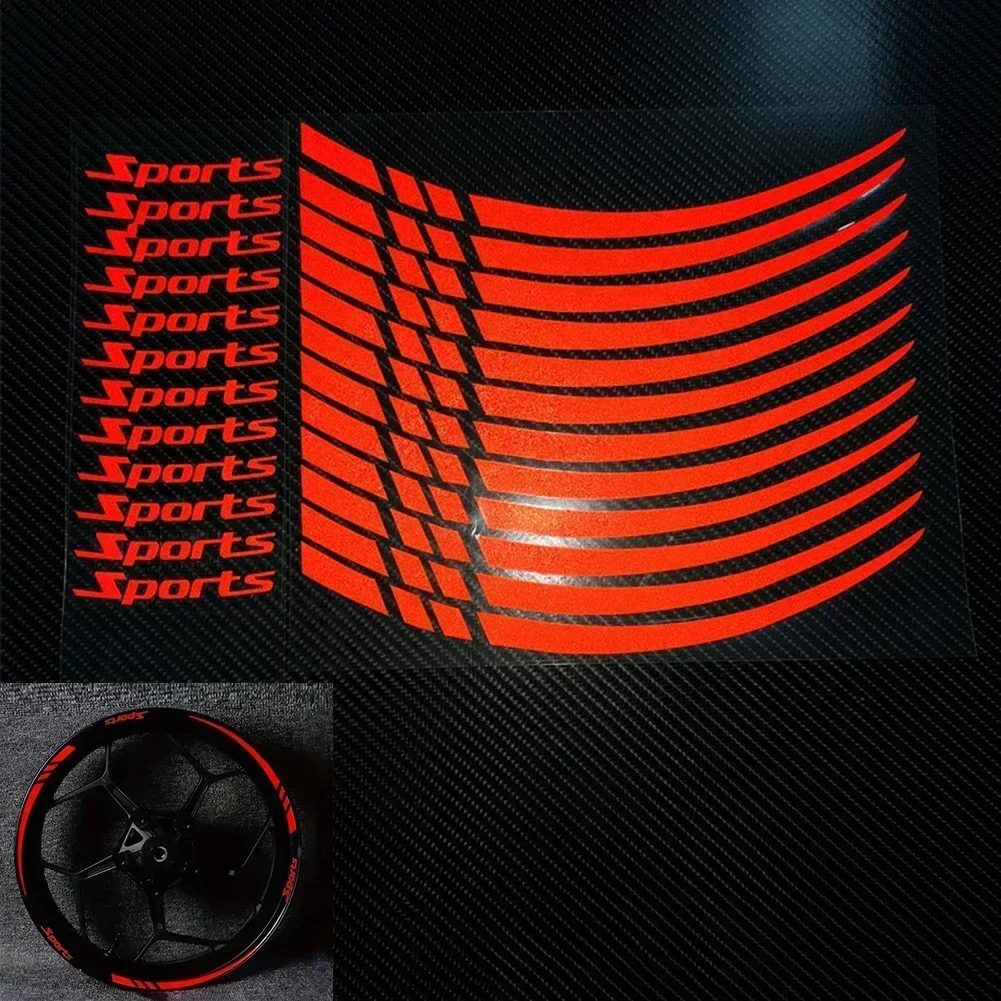 Red Wheel Decals Stickers 12PC/set Wheel Rim Stripe Tape Stickers For All 18-21 Inch Wheels Reflective Sticker Motorcycle Parts