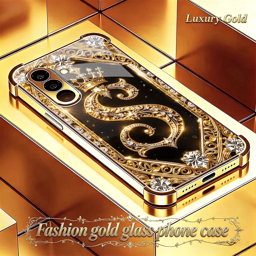High end Crown S Logo s26 ultra case s25 ultra case Glass phone case ...