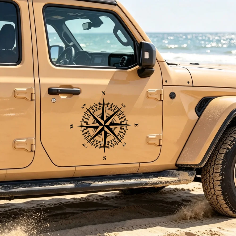 Vinyl Car Decal Compass Navigation Pattern Window Sticker Weatherproof SUV Truck RV Outdoor Travel Exterior Personality Decor
