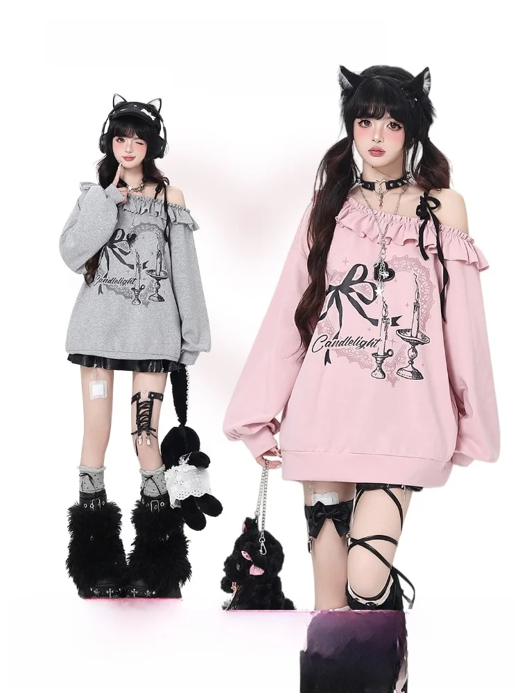 

Оригинальный свитшот Crazygirl Spring Sweet с узлом на одно плечо, свободный, универсальный, повседневный, для женщин, модная студенческая одежда