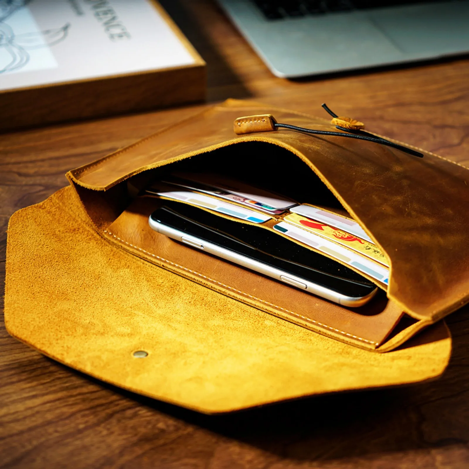 เคสหนังแท้สำหรับ iPad พร้อมช่องเก็บเอกสาร - แฟ้มเก็บเอกสารอเนกประสงค์พร้อมช่องใส่บัตร