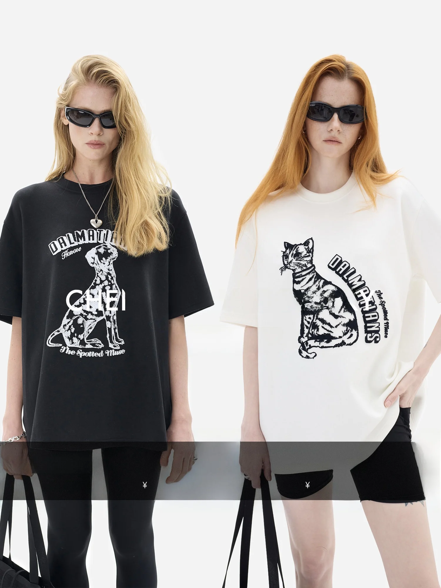 

Honore Gu Yue Original Design Short Sleeve T-Shirt Embroidered Spot Dog Silk Acetate Wool Casual Loose Fit round Neck