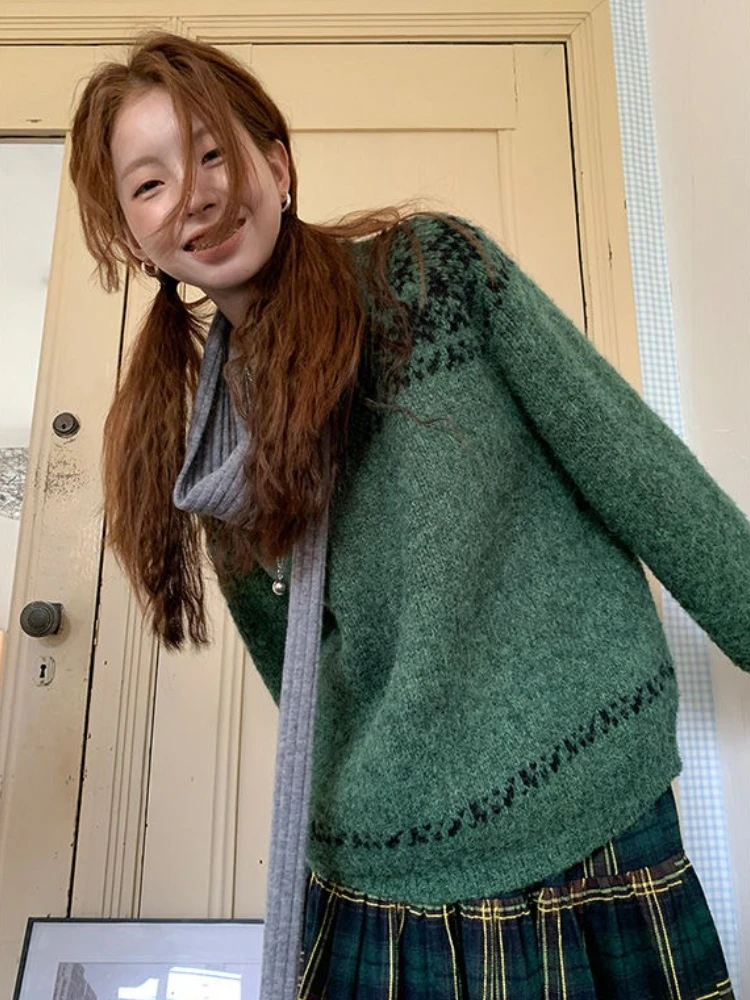 

Women American Vintage Pullover Sweater Autumn Winter Fashion Design Loose Slim Knittes Tops Women's Casual Warm Tops New