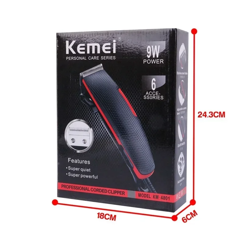 Elétrico com fio clippers kemei KM-4801 profissional barba aparador de cabelo máquina de corte de cabelo uso com fio lâminas ajustáveis