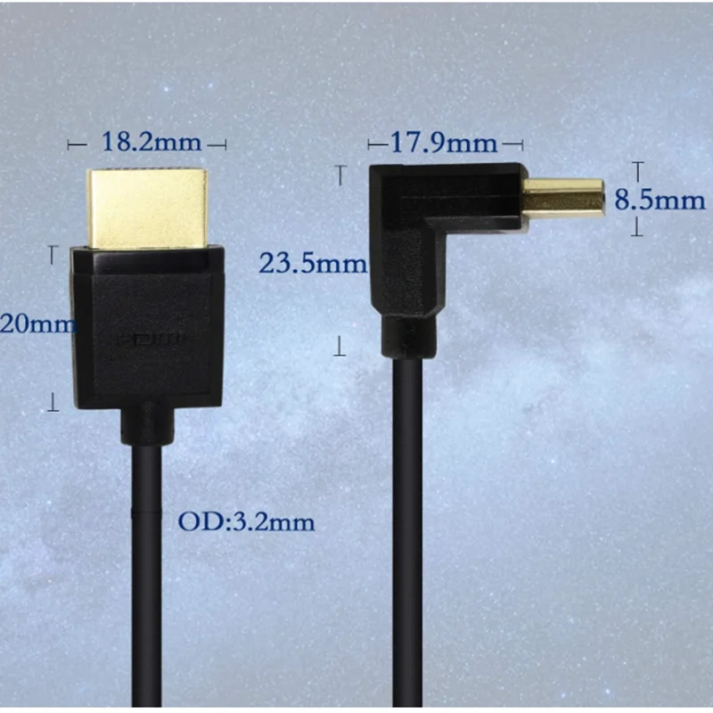 15cm 90 Degree Angle OD3.2mm 2.0 Version 4k@60hz Micro Mini HDMI - Compatible With UP Down Left Right High-Definition Cables