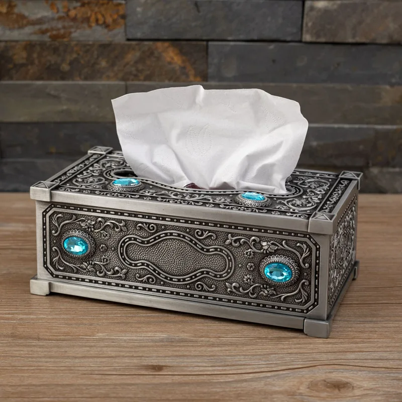 Vintage Ancient tin color tissue box metal napkin case tissue holder tissue paper box decorative tissue box covers ZJH016A