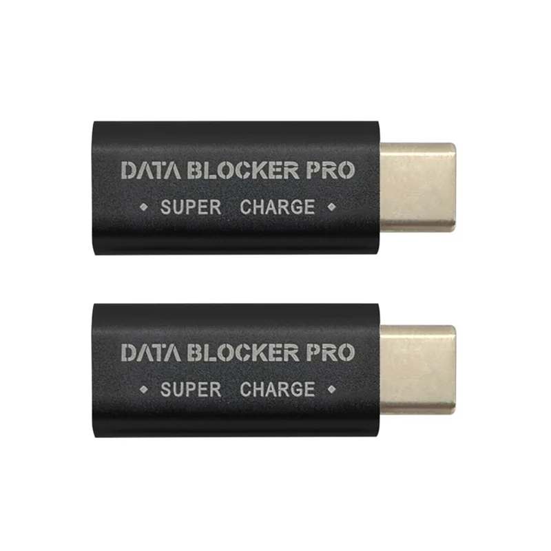 USB Tipo-C Data Blocker, USB-C, Juice Jack Defender, Suporte Adaptador, Carga Rápida, 50V, 5A, Parar, Roubo de Dados, Preto, 2Pcs