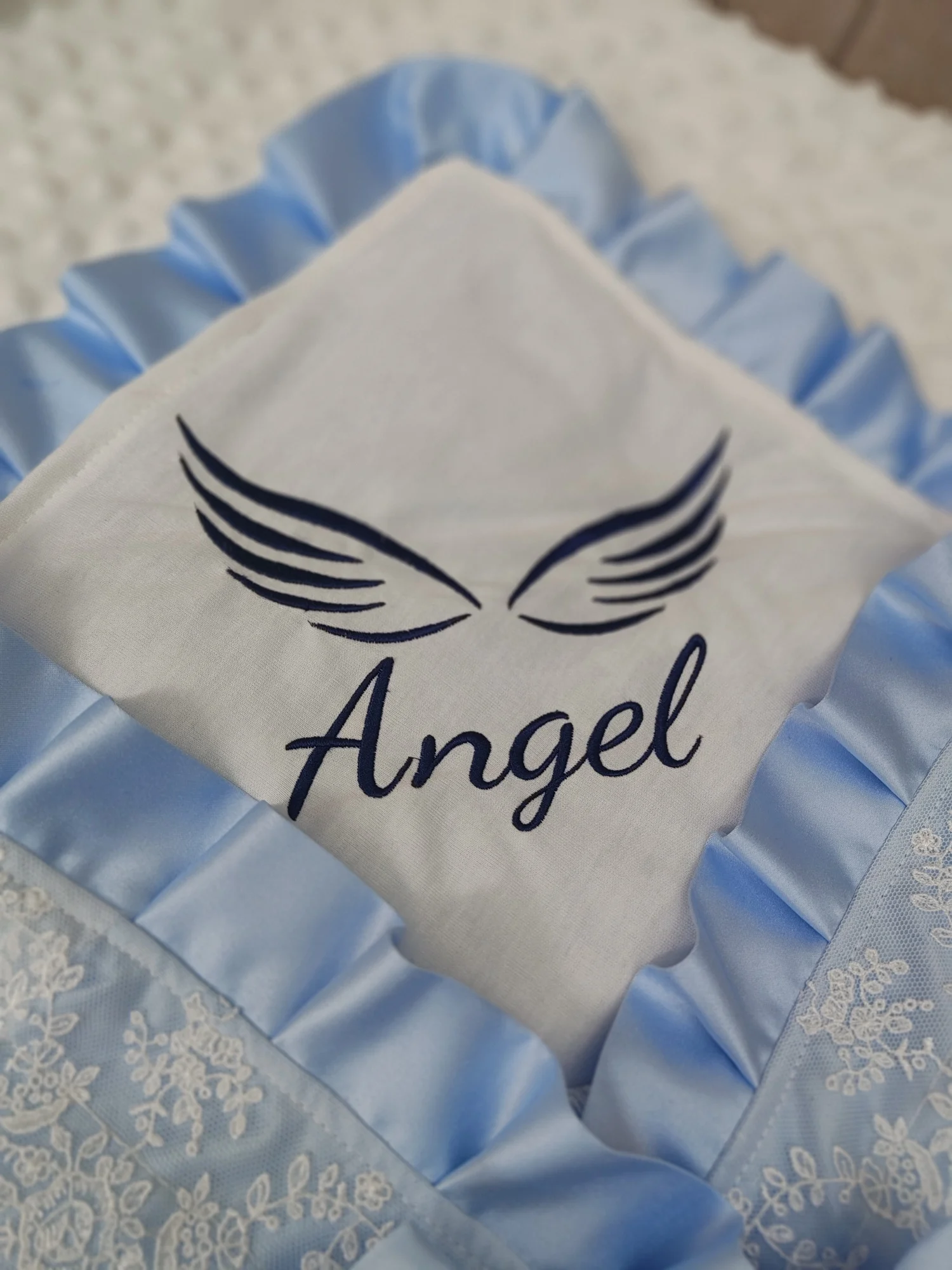 Faixa de bebê com qualquer nome, meninos, meninas, asa angular, quarto de berçário, cobertor de recepção essencial, registro de recém-nascido, envoltório de dormir para crianças