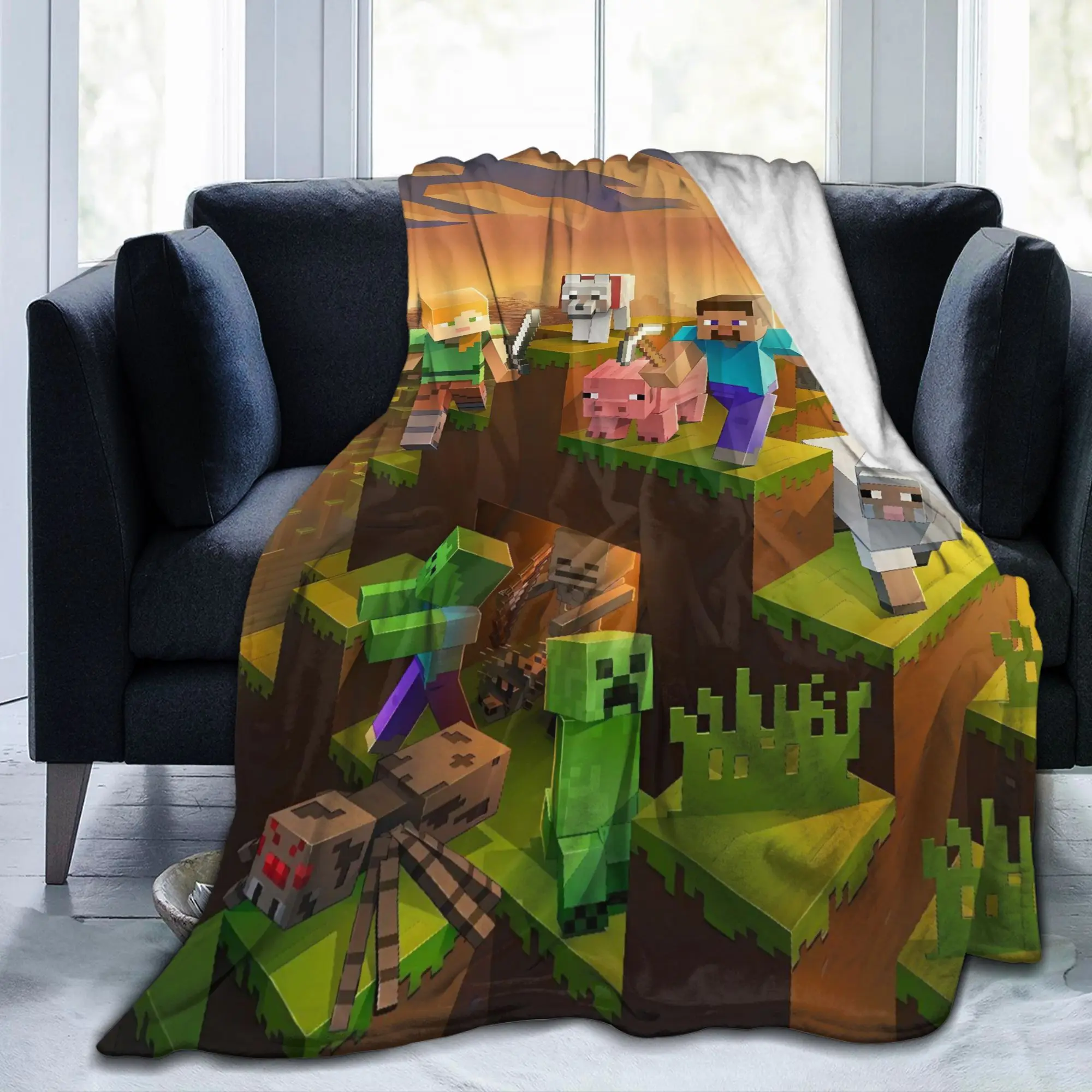 Game M-Minecrafts Warm Blanket  Picnic Plush Throw Blanket Funny Couch Chair Flannel Bedspread Sofa Bed Cover