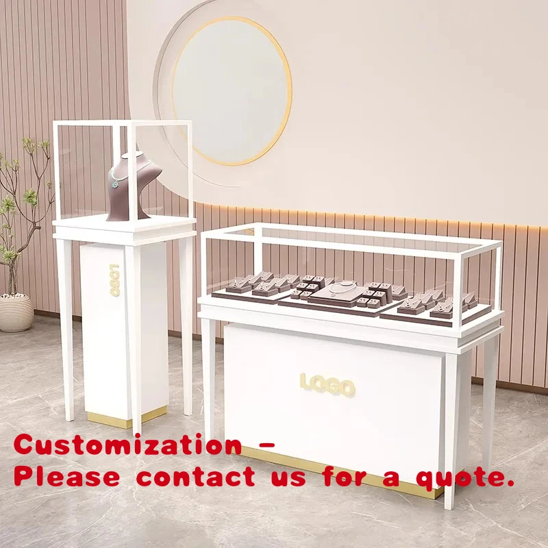 custom.Modern Style Metal Jewelry Showcase with Tempered Glass and LED Lighting Store Display Counter Furniture Hotels and S