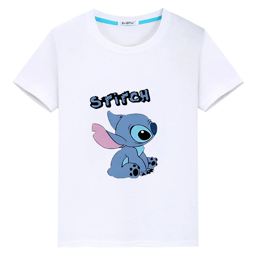 t shirt for kids boy 10years Print Stitch Disney Kawaii 100%Cotton Short anime Tops disney stitch pride tshirt y2k girls clothes