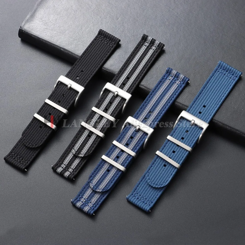 20mm 22mm Ribbed Nylon Strap for Omega for Seiko for Tudor Woven Canvas Fabric Watch Band Military Sport Quick Release Bracelets