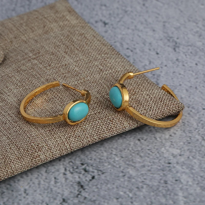 Classic Vintage Oval Turquoise Hoop Earrings Women\'s Delicate Jewelry Gifts For Her 1Pair