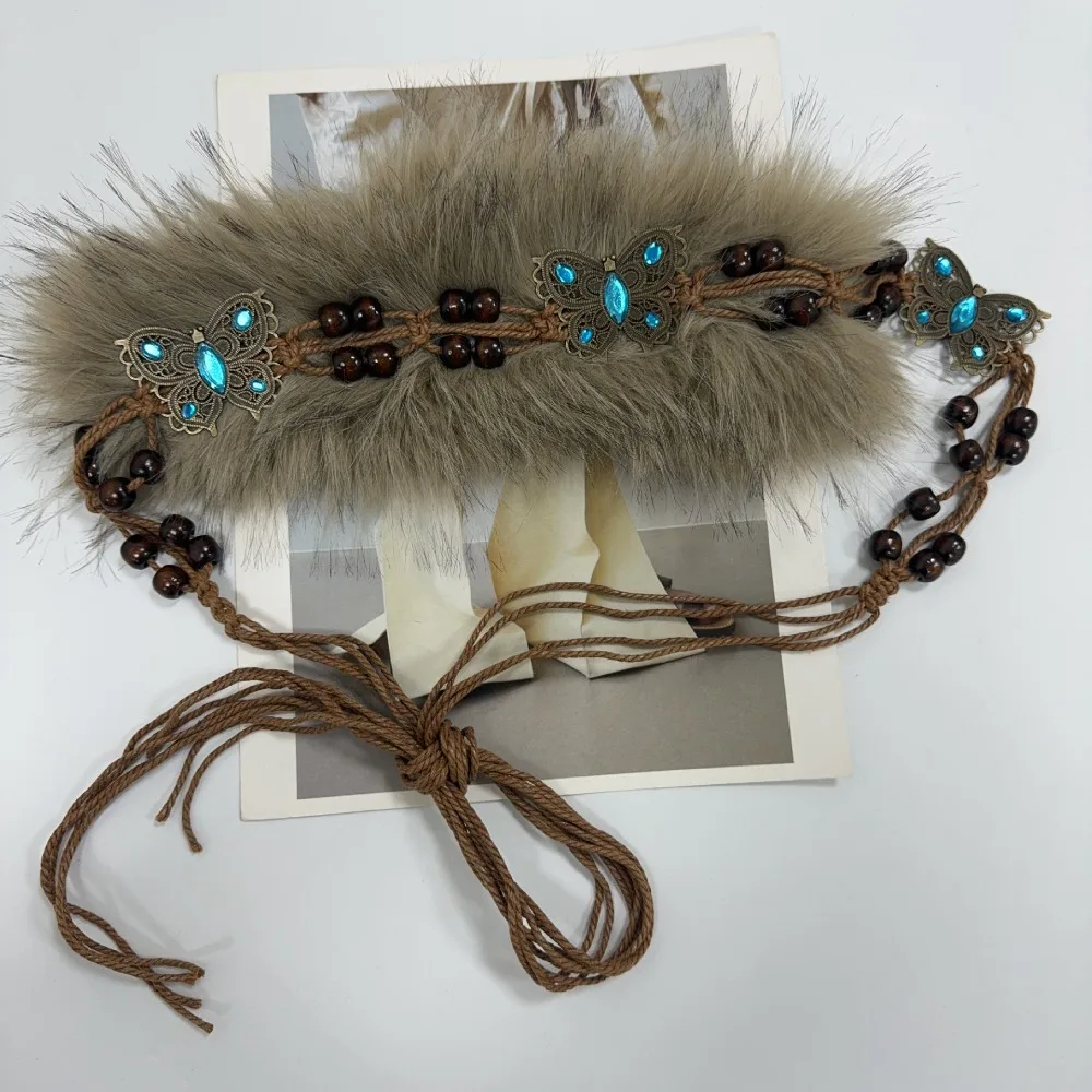 

Trendy Bohemian Tie Rope Waist Belt Y2K Luxury Design Furry Waist Strap Vintage Versatile Butterfly Waist Chain Women's Fashion