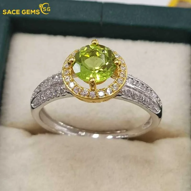 

SACE GEMS Fashion Resizable 6MM Peridot Rings for Women 925 Sterling Silver Ring Wedding Party Fine Jewelry Festival Gift