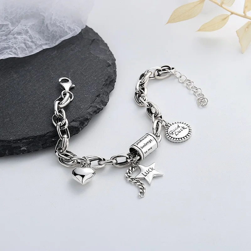 133S ZFSILVER Silver S925 Fashion Trendy Luxury Retro Waist Heart Star Round Bracelet For Women Girl Wedding Party Jewelry Gifts