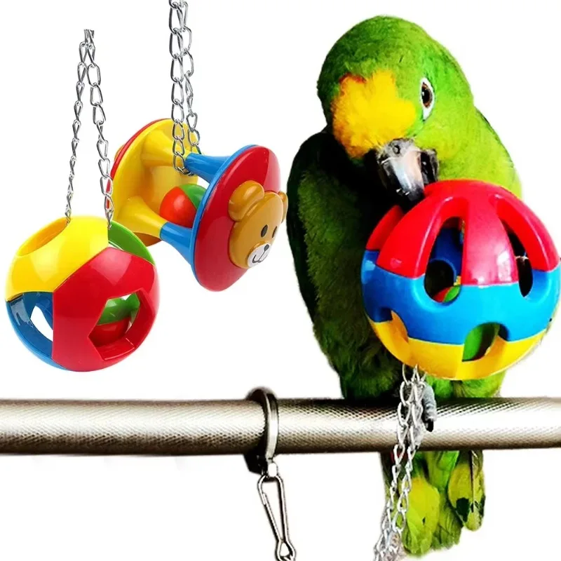 Parrot Chew Toy Pet Bird Bites Swing Cage Hanging Cockatiel Parakeet Chain Hollow Ball Toy Swing Hanging Cockatiel Pet Supplies