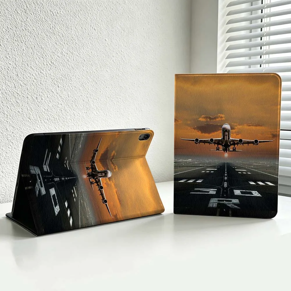 Airplane Sunset Runway For iPad Pro Air mini 7 6 5 4 3 2 1 9gen M5 M4 11th 10th A17 Pro A16 Soft Inch Tablet Case Cover