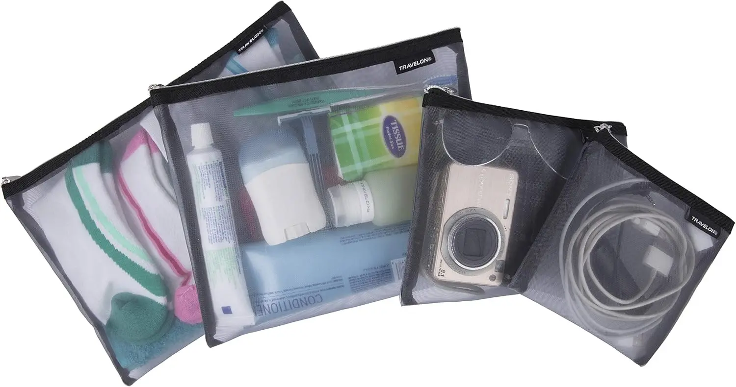 

Набор из 4 сетчатых дорожных сумок серого цвета, 9,5 x 12,75 x 0,5 дюймов, органайзер для косметики и аксессуаров