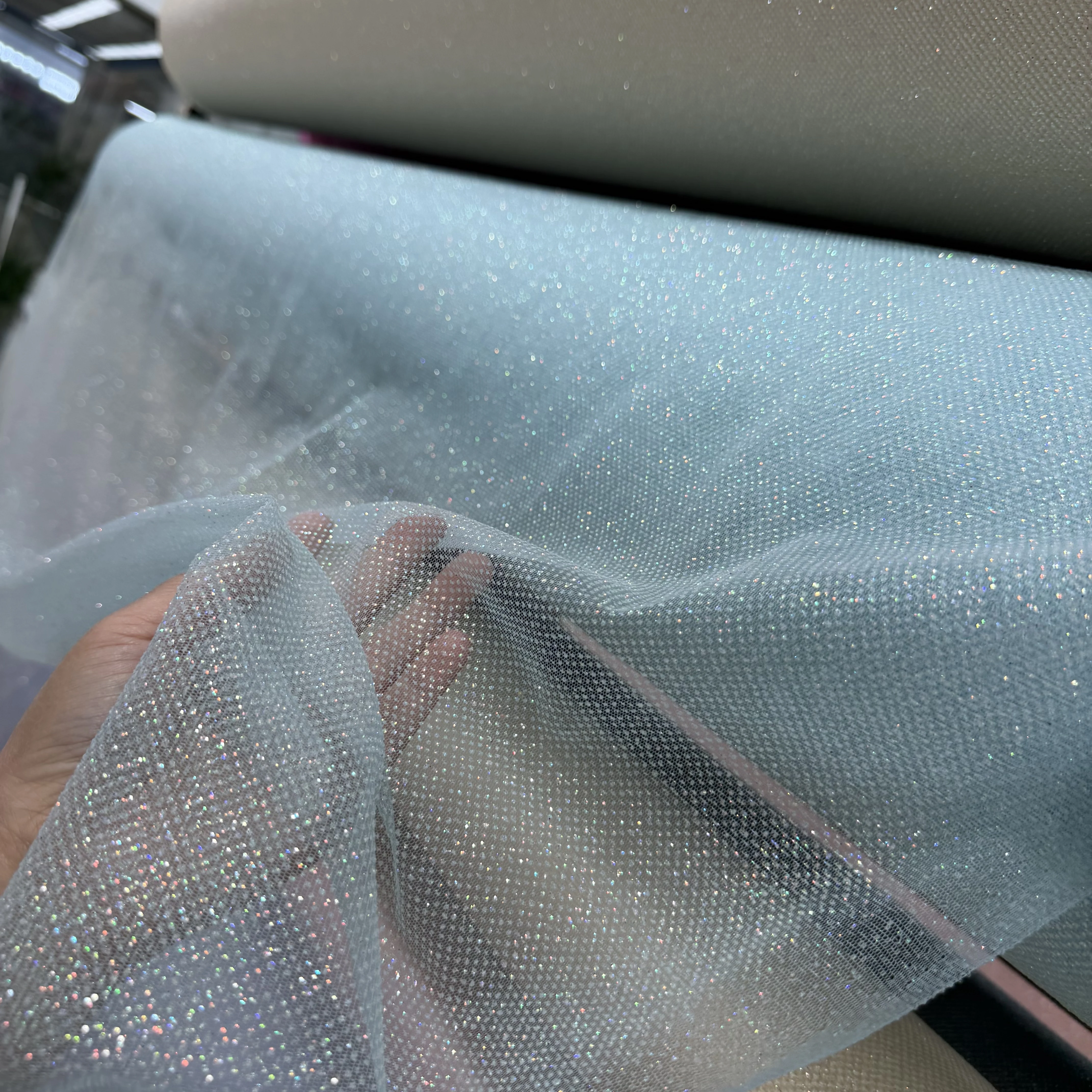 New Mesh Glittering Powder Draping Fabric for Wedding Dress Clothing Handmade Finish Fabric