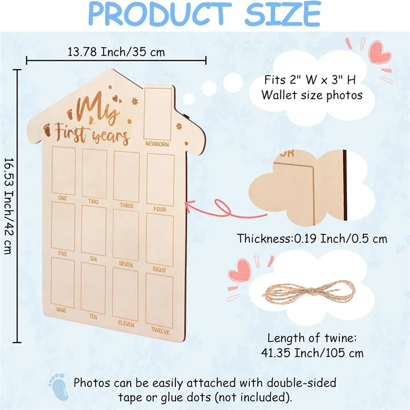 Baby Monthly Milestone Cards, Wooden Monthly Milestone Cds - Newborn Photography Props To Record Your Baby's Growth Easy Install