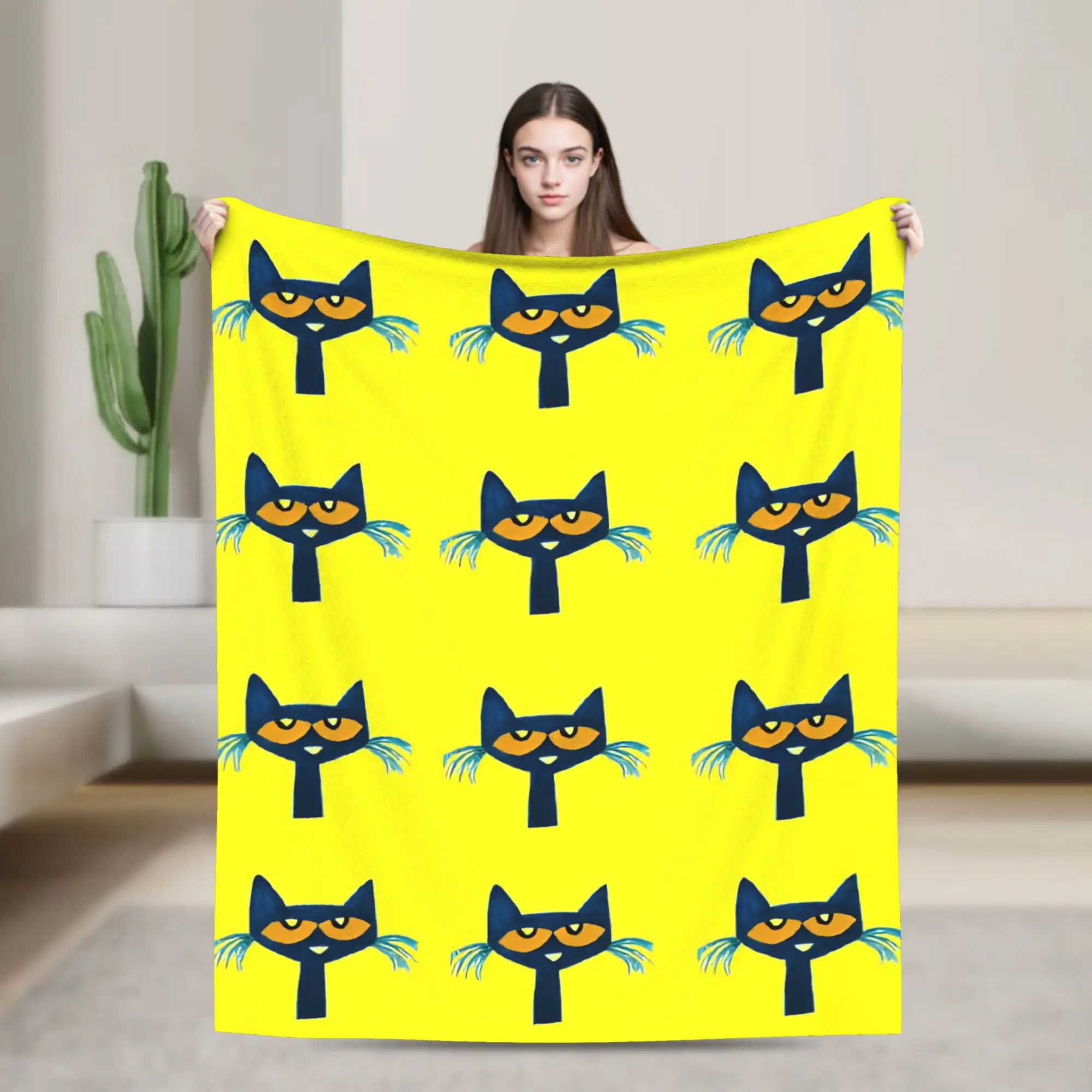 Pete the Cat Groovy Coral Fleece Plush Throw Blankets Cartoon Blankets for Bed Outdoor Warm Quilt