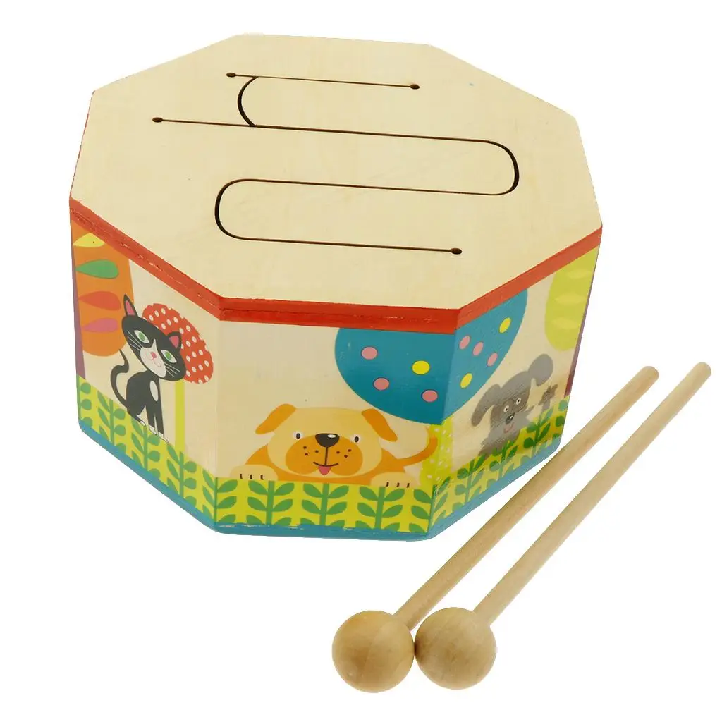 Lindo tambor de madera sonido Beat instrumento musical juguete para regalo para bebé niño principiante