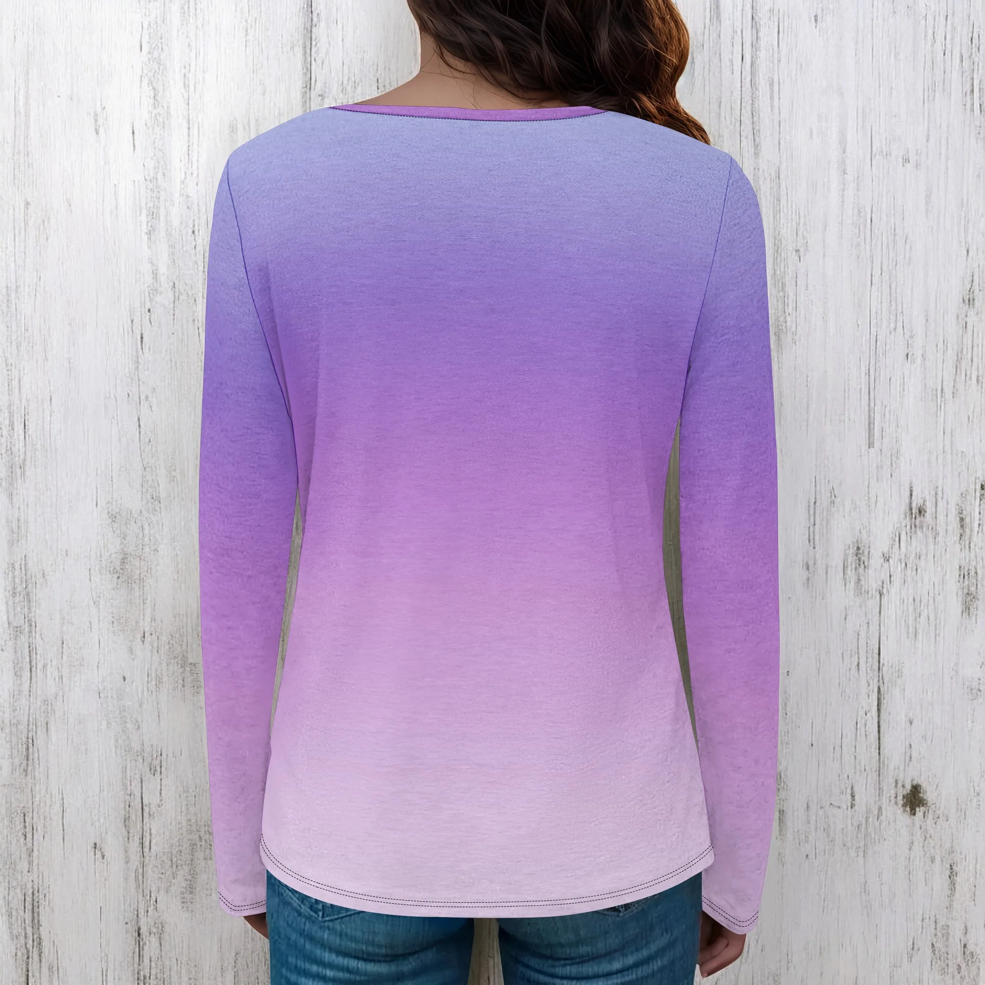 

Ladies' long-sleeved V-neck T-shirt, basic casual and fashionable slim-fit top, pullover T-shirt, dress-up clothing.
