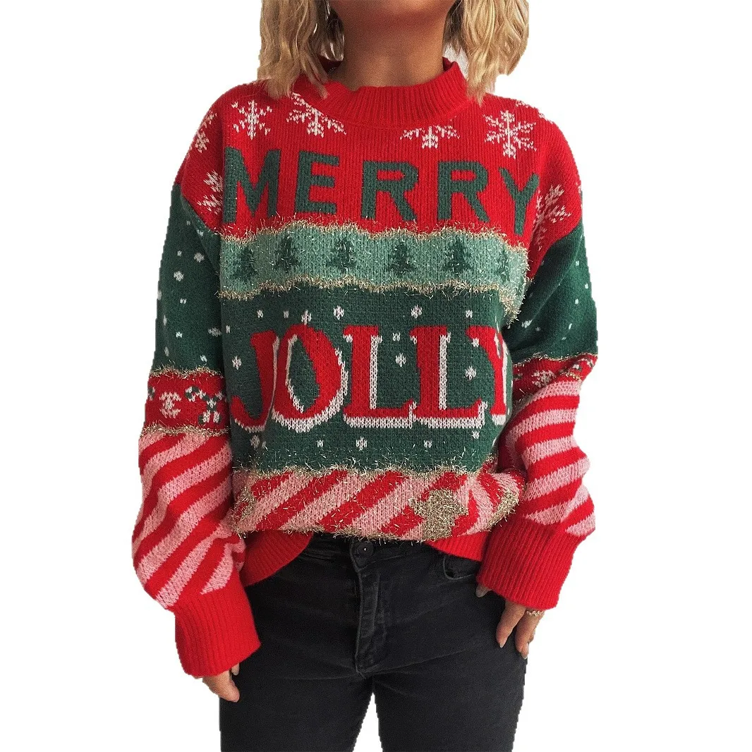 Nuove donne invernali maglione invernale vestiti maglione lavorato a maglia a maniche lunghe alla moda con tema natalizio stampa Jersey Invierno Mujer