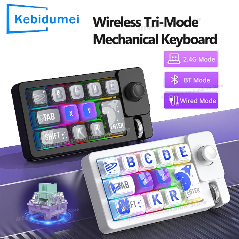 

3-режимная механическая игровая клавиатура с игровым джойстиком Bluetooth/2,4G/проводной цифровой клавиатур с возможностью горячей замены для ПК Window/Mac