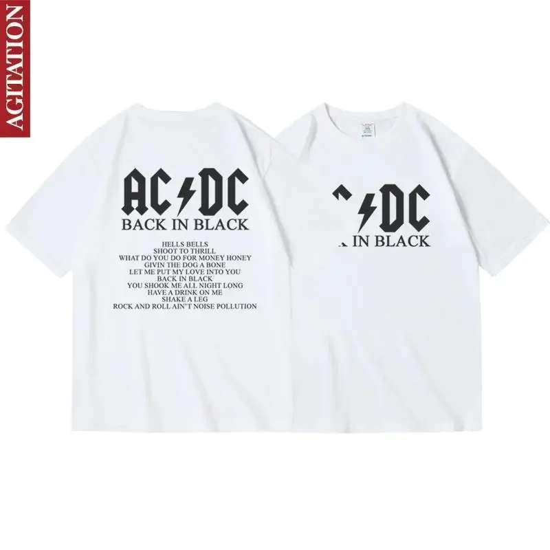 Summer ACDC Rock Band T-shirt Back in Black Cotton Round Neck Loose Short Half-sleeved Clothes Female Male Neutral