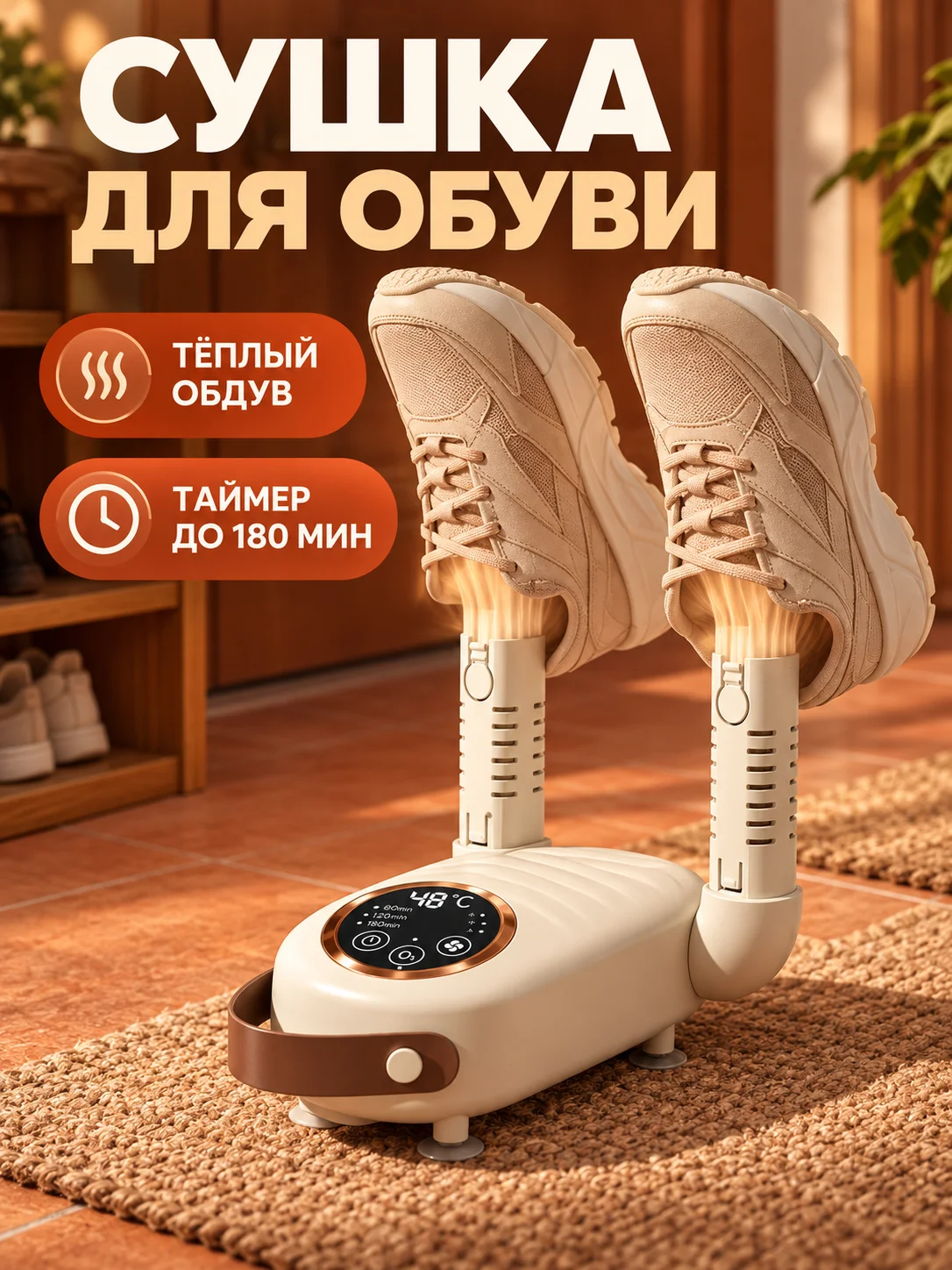 Electric Shoe Dryer with Warm Air, 60/120/180 Min Timer, Foldable, Wall Mountable, 150-200V