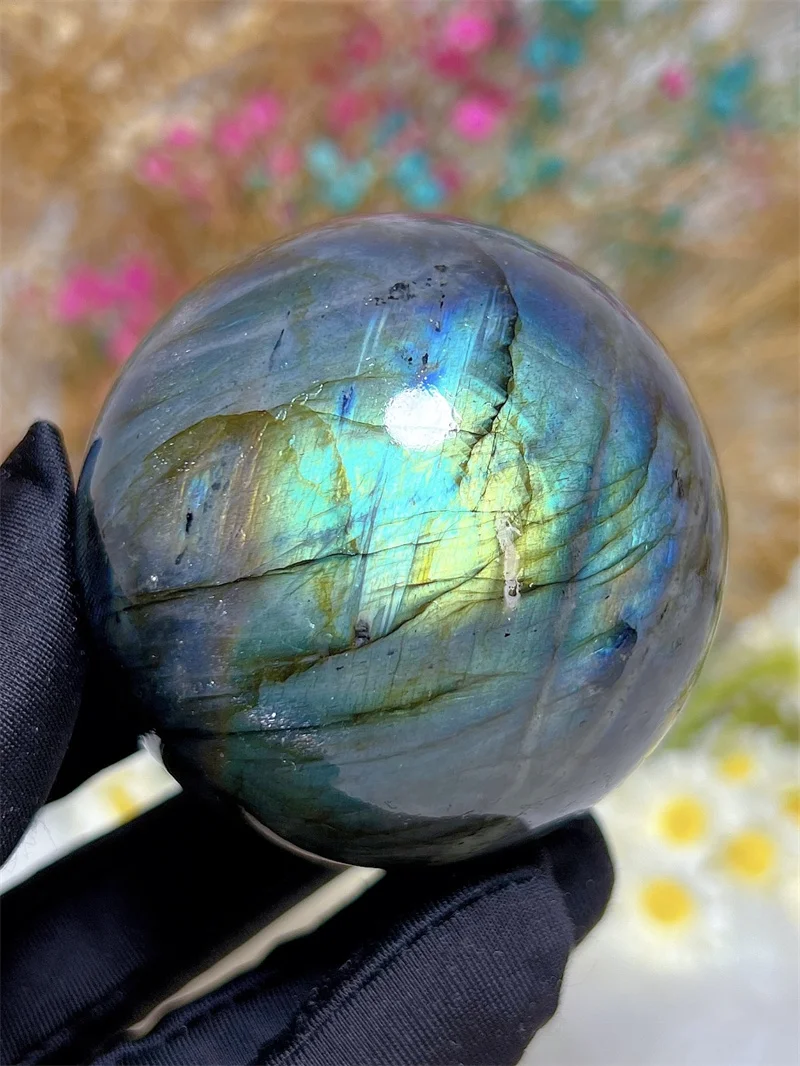 Natura Crystal Blue Labradorite SPhere With Rain Bow Free Form  Carving Reiki Healing Stone Home Decoration Exquisite Gift