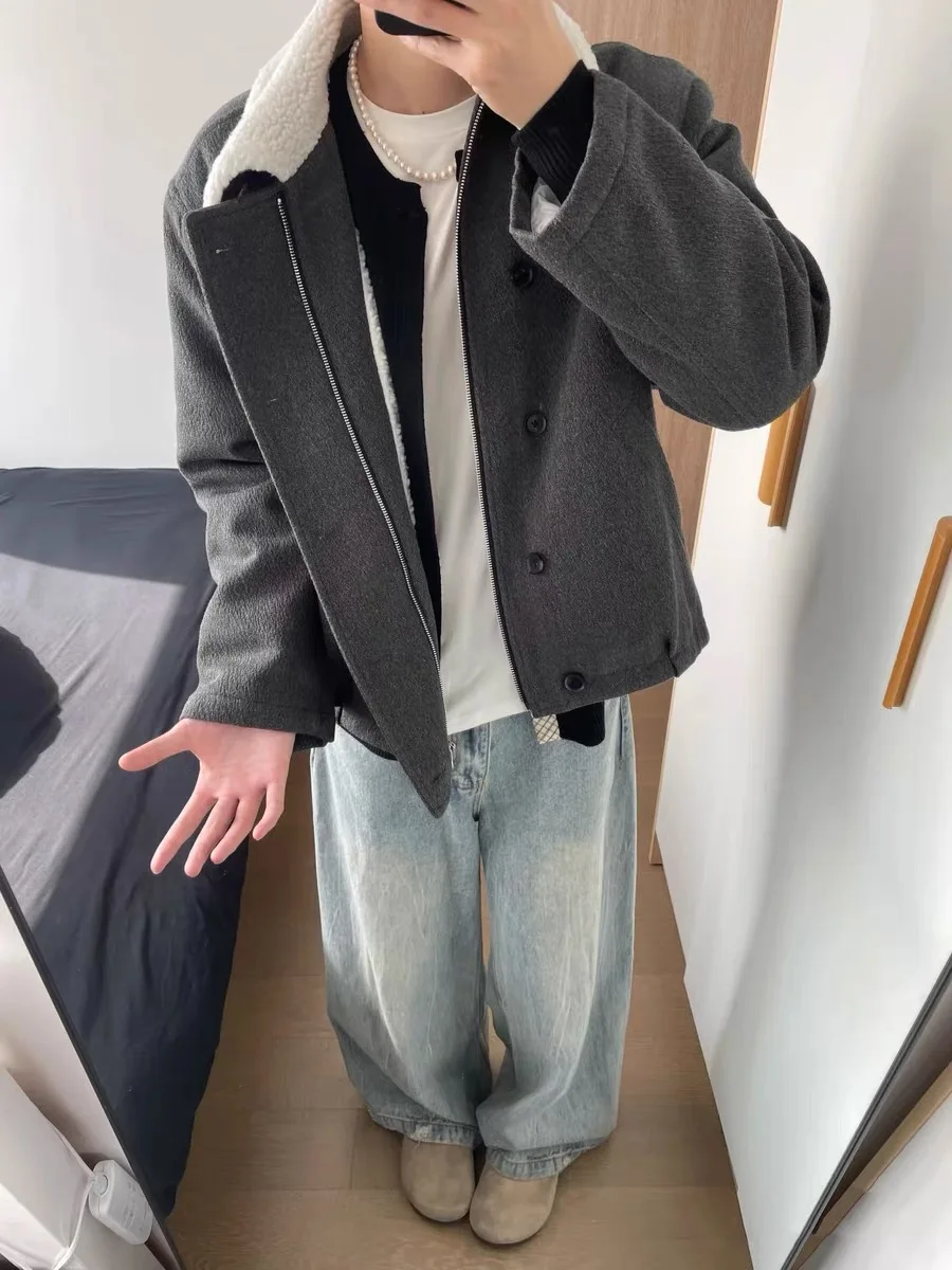 معطف شتوي كاجوال للرجال من فراء الضأن الدافئ مبطن من القطن Jaet مع ياقة ex Long Sve فضفاض مناسب للشباب