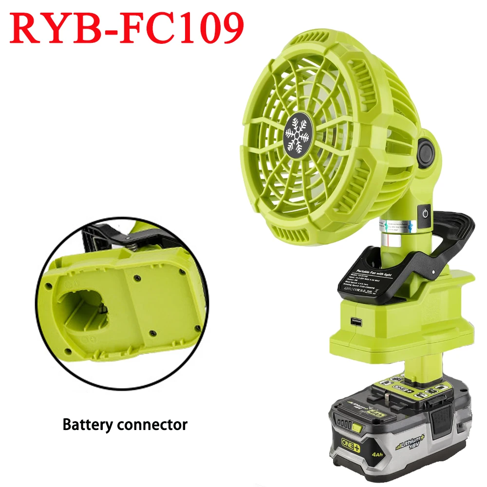 

For Ryobi 18V Li-ion Battery Cordless Clip Fan Portable Outdoor Camping Workplace Home Office With USB Port high quality