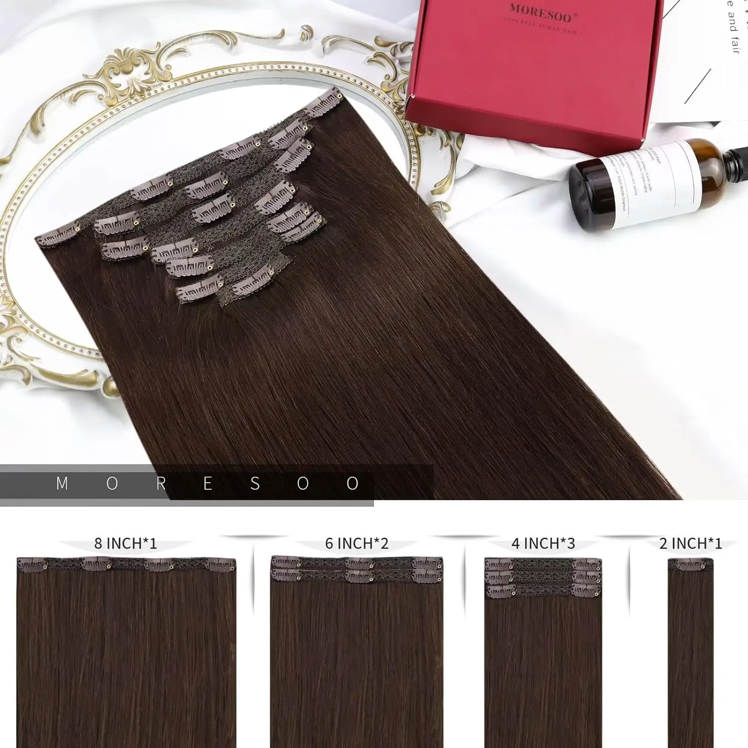 Moresoo Clip in Hair Extensions Human Hair Remy Hair Extensions Clip on Hair Extensions Human Hair Full Head Set Clip in Hair