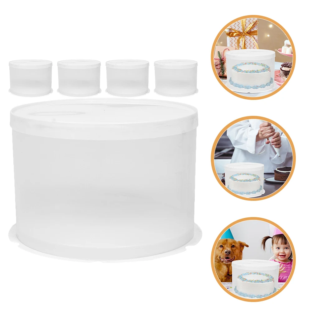 

5pcs Round Lidded Display Containers For Cupcakes Desserts Lightweight Clear Plastic For Party Bakery Home Use Cake Packaging