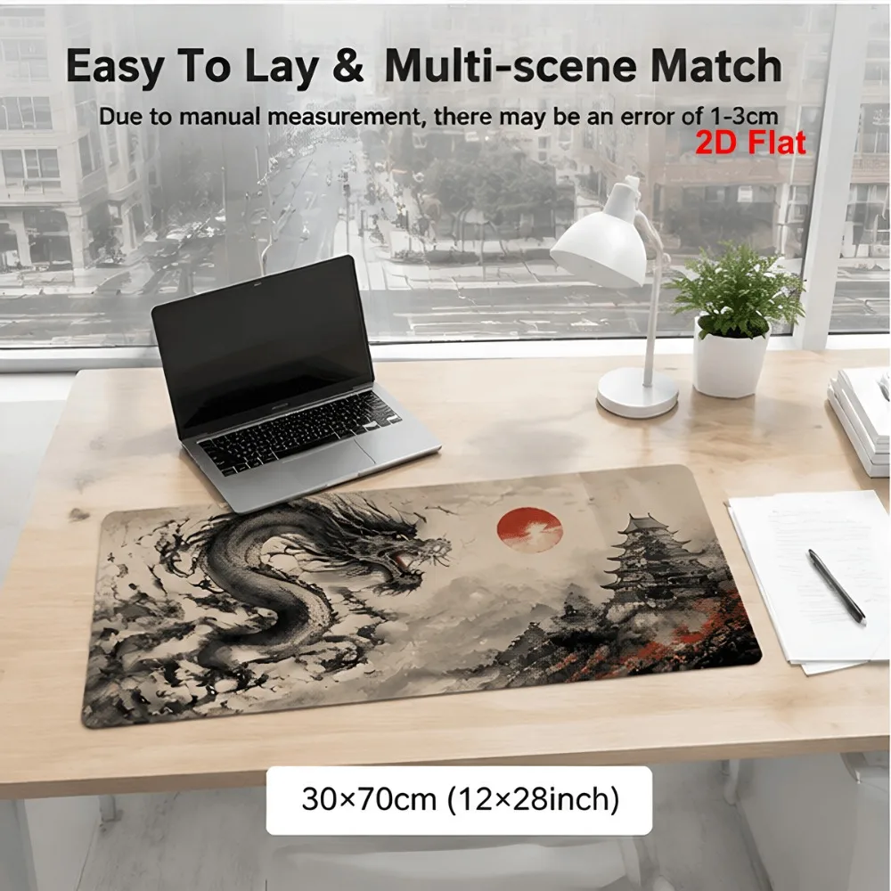 The Japanese ink dragon castle printed simple tablecloth is suitable for office workers and gamers alfombrillas para escritorio