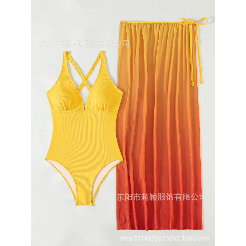Hot-Selling Sexy One-Piece Bikini Gradient Two-Piece Set New Style Beach Dress Swimwear for Women