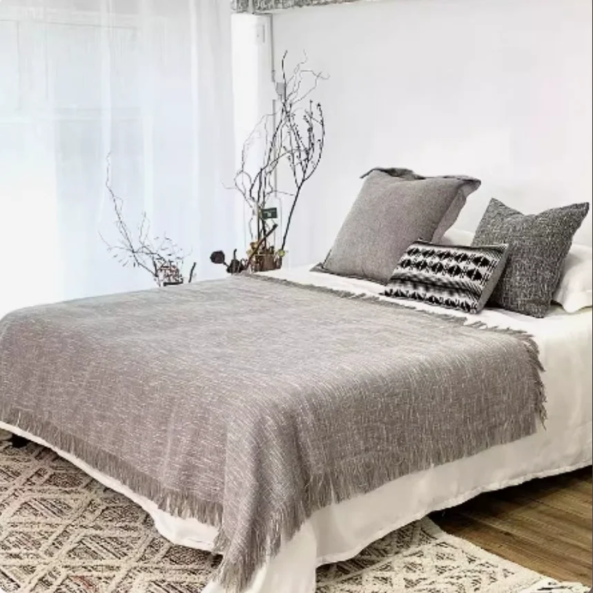Solid Color Linen Zen-style Homestay & Hotel Bed Runner, Minimalist Inn Bed Scarf, American Style Bed End Towel