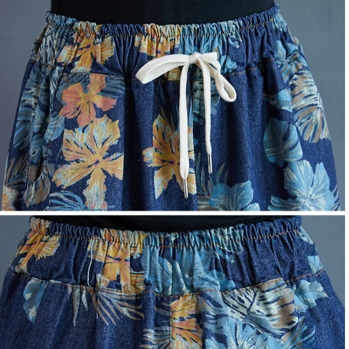 

High Waist Wide Leg Denim Jeans Women's Autumn Winter Vintage Print plus Size Casual Artistic Straight Cut Pants