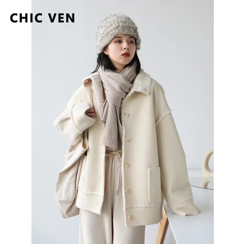 CHIC VEN Vintage Loose Plush Women\'s Winter Jacket 2023 Winter Clothes Women Korean Coats Woman Thick Warm Outerwear Casual