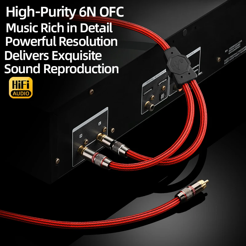 ATAUDIO HiFi RCA to 2RCA Audio Cable 6N OFC Conductor Gold‑plated RCA to 2RCA Male Interconnect Wire for Amplifier CD Player